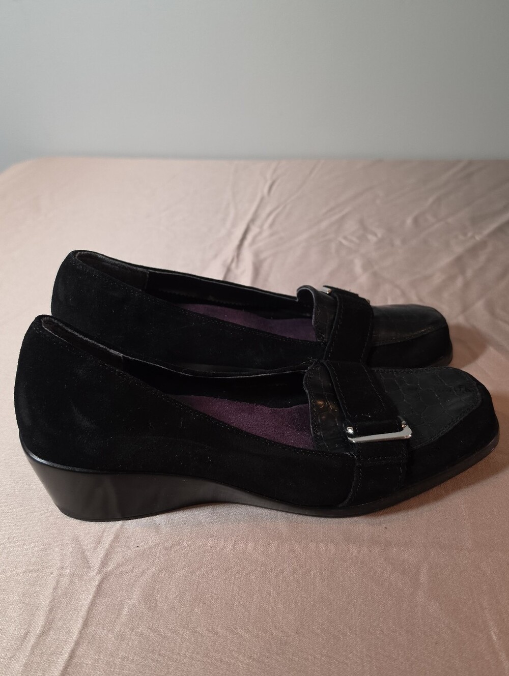 Aerosoles Temperature Black Suede Wedge Loafers US 10